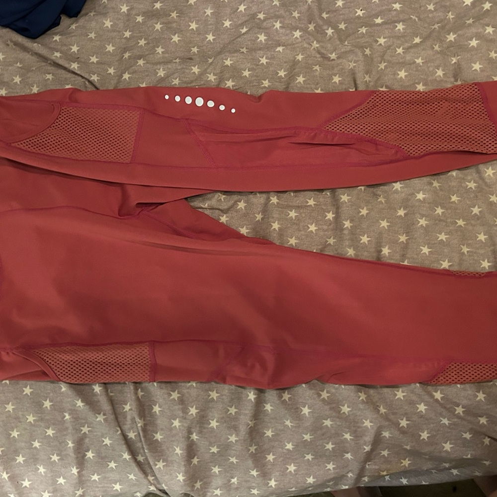 Red Athletic Leggings with Mesh Panels